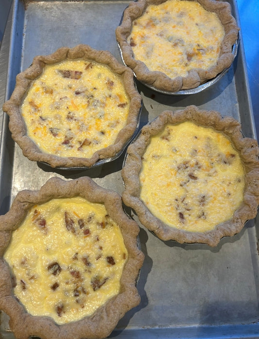 Ham, Bacon, Cheddar Quiche